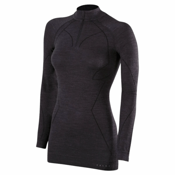 FALKE LANGARM ZIP-SHIRT WOOL-TECH Damen Schwarz S