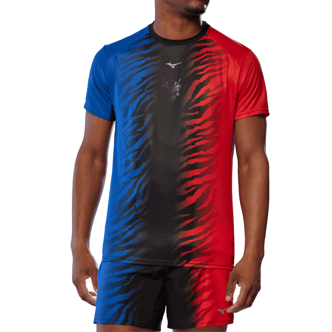 MIZUNO DRYAEROFLOW GRAPHIC TEE Herren Oni Red/Oni Blue S 1 MIZUNO DRYAEROFLOW GRAPHIC TEE Herren Oni Red/Oni Blue S